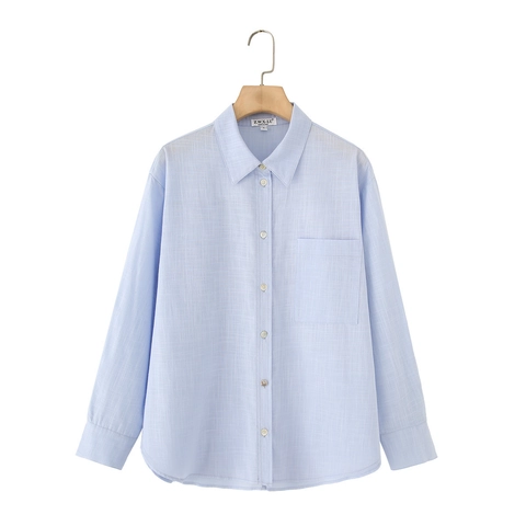Camicia Donna Casual in Lino Manica Lunga Colletto a Revers Blusa Tinta Unita Traspirante Vestibilità Comoda Top Primavera