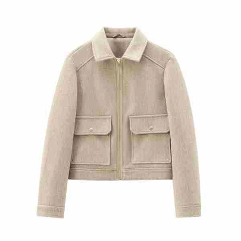 Giacca Corta Casual da Donna con Trama Lanosa Chiusura a Zip Revers Abbigliamento Esterno Corto Tinta Unita Cappotto Manica Lunga con Tasche