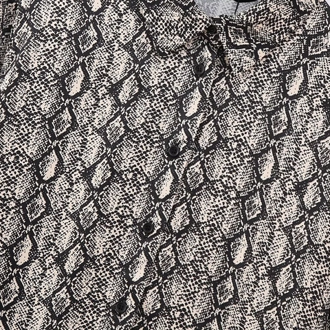 Women Long Sleeve Snake Print Shirt Elegant Lapel Button Up Satin Texture Blouse Polyester Animal Pattern Top For Autumn