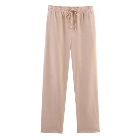 Pantalon Décontracté en Mélange de Lin pour Femmes Coupe Droite avec Cordon Élastique Taille Haute Respirant Été