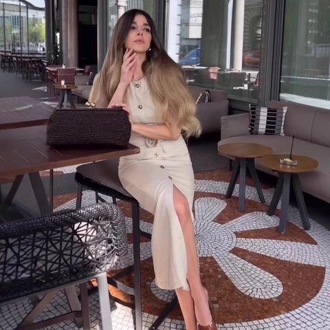 Women's Elegant Sleeveless Midi Dress With Belt V-Neck Button Down Utility Style Solid Color A-Line Commute Fashion Dress