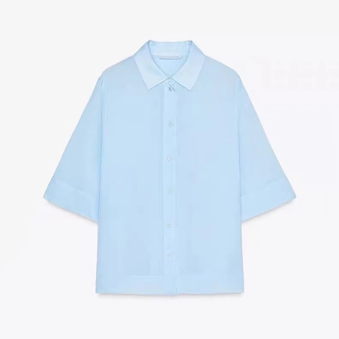 Damen Minimalistische Lyocell Hemdbluse Kurzarm Locker Einfarbig Button Up Top Sommer Casual Bürokleidung Komfort Bekleidung
