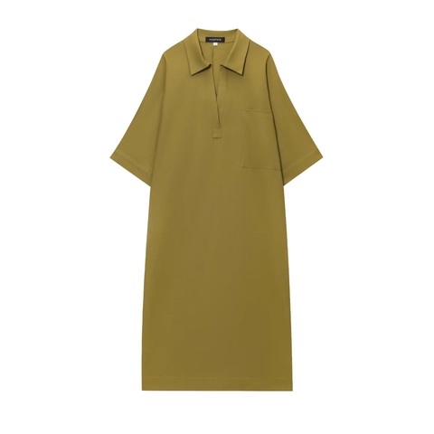 Women Casual Linen Cotton V Neck Polo Shirt Dress Short Sleeve Midi Straight Dress With Pockets Elegant Solid Color Summer Vacation Sundress
