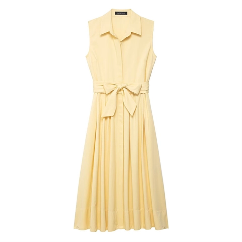 Vestido Camisero Informal sin Mangas para Mujer Con Cinturón Elegante Cuello de Solapa Color Sólido Vestido Maxi Plisado