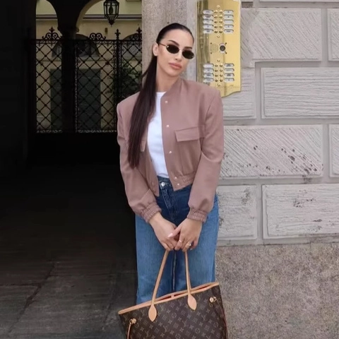 Women Casual Cropped Bomber Jacket With Large Pockets Stand Collar Solid Color Streetwear Lightweight Utility Coat Outwear