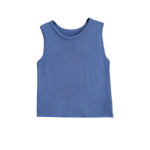 Women's Casual Sleeveless Knit Vest Top Asymmetric Solid Color Round Neck Polyester Knitwear For Street Style Date