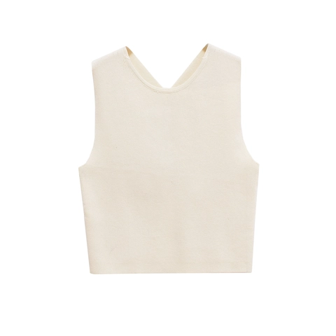 Women's Casual Ribbed Knit Backless Vest Elegant Round Neck Sleeveless Crop Top Solid Color Summer Knitted Tank Top