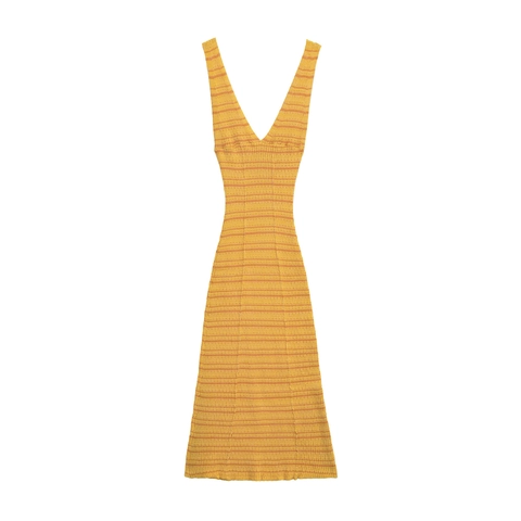 Robe Mi-Longue Femme Sexy Col en V Sans Manches Tricot à Côtes Coupe Ajustée Rayée Pull Couleur Unie Mode Été Banlieue