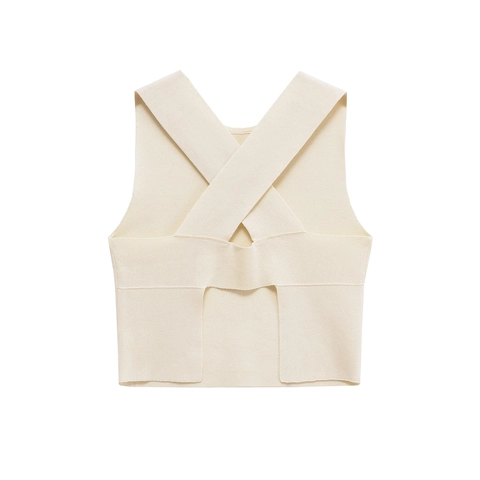 Women's Casual Ribbed Knit Backless Vest Elegant Round Neck Sleeveless Crop Top Solid Color Summer Knitted Tank Top