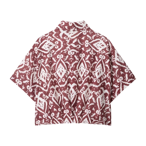 Women Ethnic Geometric Print Satin Shirt And Beaded Mini Skirt Bohemian Short Sleeve Top And Skirt Bottom Holiday Outfit