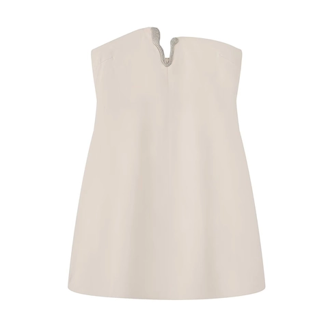 Vestido Mini Palabra De Honor Con Pedrería Escote En V Color Sólido Poliéster Elegante Fiesta Mujer