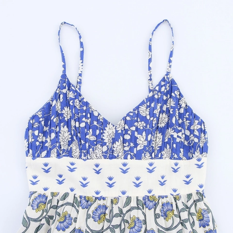 Women V Neck Spaghetti Strap Tiered Patchwork Print Midi Dress Summer Bohemian Floral Patchwork Sleeveless A-Line Sun Dress