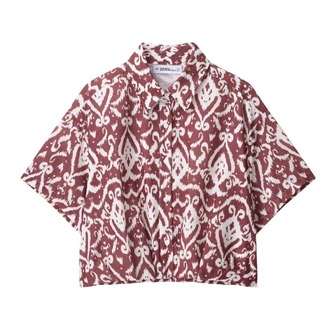Women Ethnic Geometric Print Satin Shirt And Beaded Mini Skirt Bohemian Short Sleeve Top And Skirt Bottom Holiday Outfit