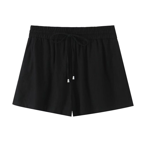 Dames Casual Linnenmix Shorts Hoge Taille Elastisch Trekkoord Zomer Strand Losse Hot Pants Comfortabele Ademende Broeken