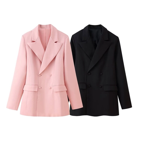 Elegant Notched Lapel Double Breasted Blazer And Floral Lace Long Skirt Matching Outfit For Professional Women Fashion