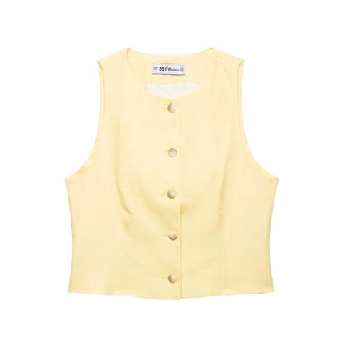 Conjunto de Dos Piezas para Mujer Elegante Chaleco Sin Mangas Y Pantalones Cortos de Cintura Alta Verano Casual Amarillo Pálido