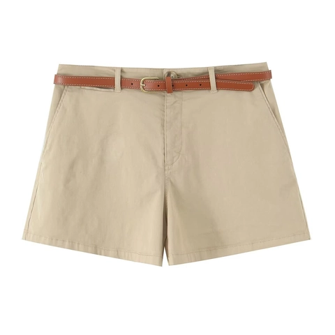 Damen High Waist Casual Shorts Mit Gürtel Sommer Einfarbig Falten Gerade Bein Shorts Büro Pendeln Hot Pants