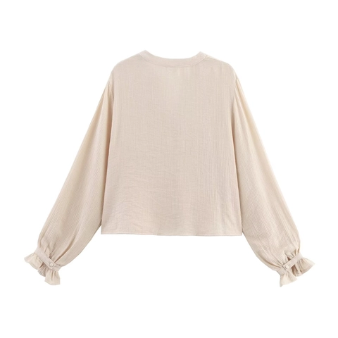 Women Casual Embroidered Hollow Out V Neck Long Sleeve Blouse Elegant Cotton Blend Summer White Sand Shirt Top