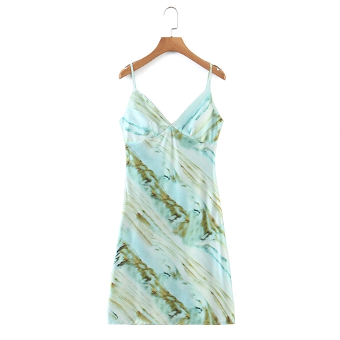 Abito da Donna in Raso Con Stampa Marmo Scollo a V Tie-Dye Senza Maniche a Linea A Estivo Casual Streetwear Mini Abito