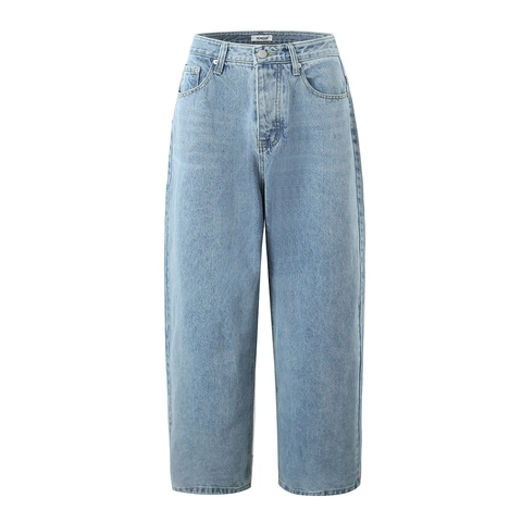 Damen Mode Hohe Taille Weites Bein Jeans Casual Lose Gerade Denim Hose Hellblau Gewaschen Basic Lange Hose