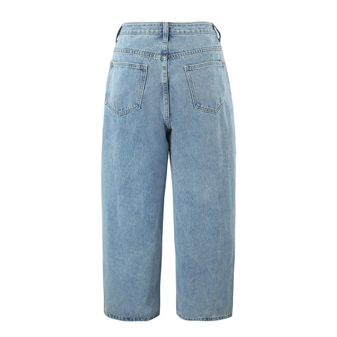Damen Mode Hohe Taille Weites Bein Jeans Casual Lose Gerade Denim Hose Hellblau Gewaschen Basic Lange Hose