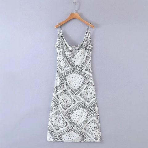 Dames Paisley Print Cowl Neck Spaghetti-bandjes Jurk 95 Katoen 5 Polyester Mouwloos Boheems Midi Jurk Zomer Outfit