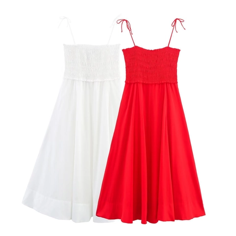 Robe Midi Décontractée À Bretelles Pour Femmes Sans Manches Noeud Ajustable Couleur Unie Ligne A En Poliestere Pour Vacances D'Été