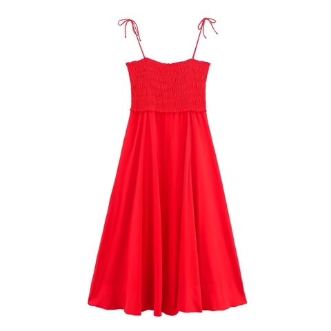 Robe Midi Décontractée À Bretelles Pour Femmes Sans Manches Noeud Ajustable Couleur Unie Ligne A En Poliestere Pour Vacances D'Été