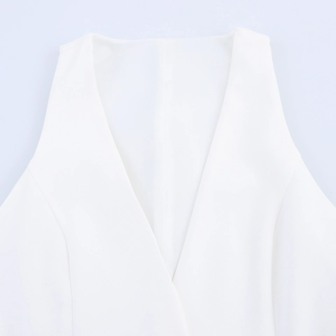 Women Fashion White Two Piece Set Sleeveless V-Neck Vest Gold Buttons and High Waist Pleated Mini Skirt Summer Outfit