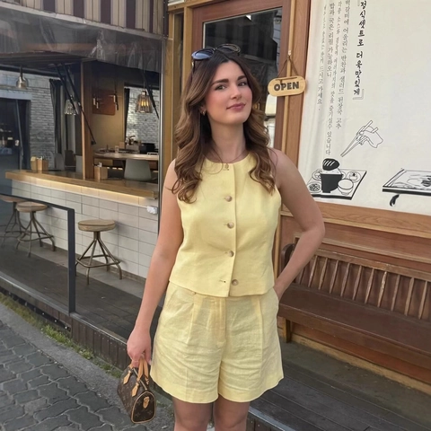 Dames Mouwloos Vest En Korte Broek Met Hoge Taille Set Elegant Effen Kleur Casual Zomeroutfit Geweven Textuur Matching Set