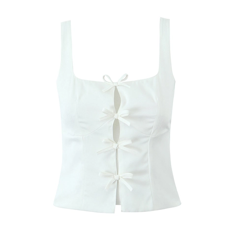 Damen Schleife Dekor Eckiger Ausschnitt Camisole Slim Fit Ärmellos Crop Top Süß Sexy Rückenfrei Polyester Weste Sommer Party Kleidung