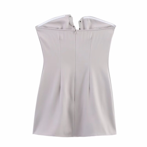 Dames Strapless V-hals Strass Mini Jurk Elegant Slanke Pasvorm Polyester Party Avond Bodycon Korte Jurk Deep Space Grijs