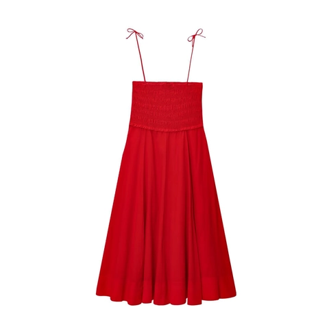 Women Spaghetti Strap Smocked Cotton Maxi Dress Solid V Neck A-Line Bow Tie Backless Summer Vacation Sun Dress
