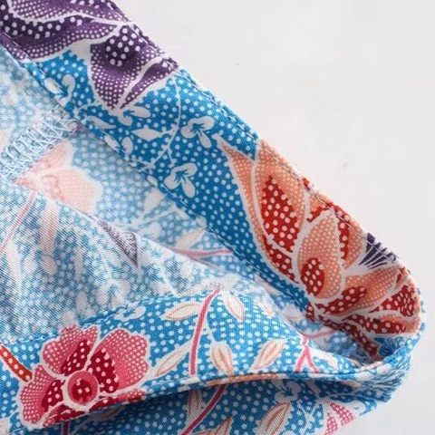 Gonna Midi da Donna Boema con Stampa Floreale a Vita Alta e Spacco Laterale Gonna Lunga Casual a Trapezio Stampa Rosa Blu