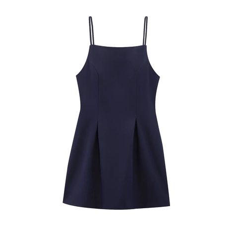 Women Sexy Pleated Mini Dress Sleeveless Square Neck A-Line Camisole Short Dress Solid Color Back Zipper Summer Party Streetwear