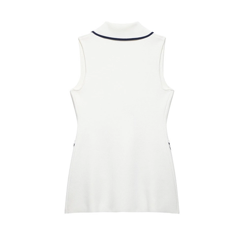 Gilet in Maglia da Donna Stile Francese Senza Maniche Scollo a V Doppiopetto Con Bottoni Dorati Bordo a Contrasto Top Elegante Casual