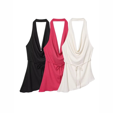 Women's Casual Two-Piece Set Halter Cowl Neck Irregular Top And Wide Leg Pants Solid Color Texture Outfits Lounge Wear
