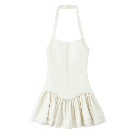 Dames Halternek Gestreepte Gelaagde Jurk Sexy Open Rug Ruches Mouwloos Polyester Slim Fit Mini Party Zomerjurk