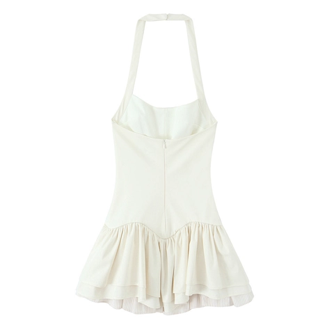 Dames Halternek Gestreepte Gelaagde Jurk Sexy Open Rug Ruches Mouwloos Polyester Slim Fit Mini Party Zomerjurk