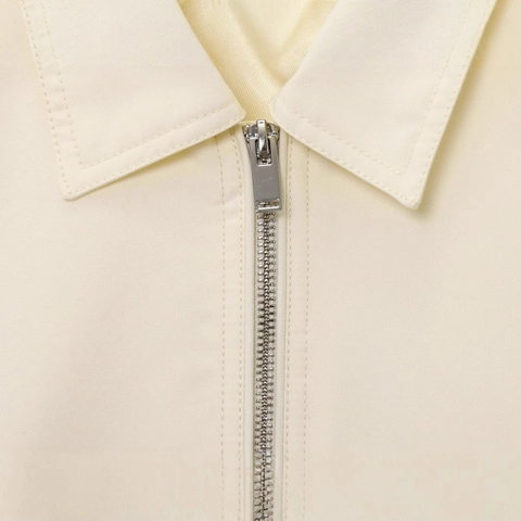 Women Minimalist Polyester Bomber Jacket Solid Color Lapel Long Sleeve Zip Up Outerwear With Inverted Back Pleat Casual Top