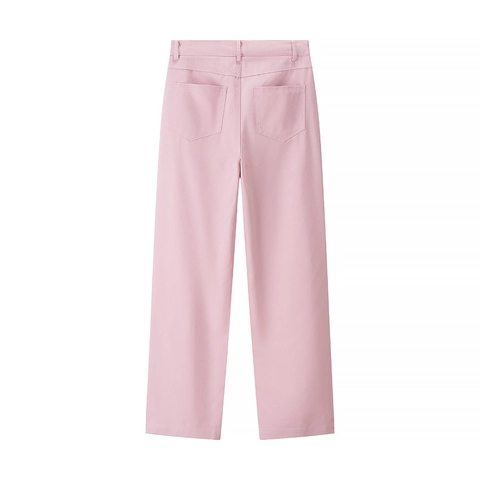 Pantaloni Jeans Donna Casual Rosa Denim con Strass Vita Alta Gamba Dritta Effetto Usurato Trama a Rombi Elegante Moda