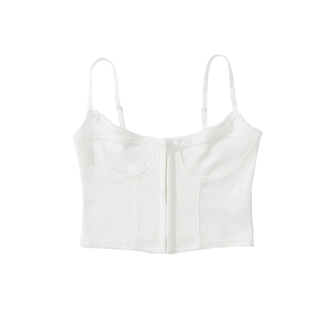 Women Sexy White Corset Camisole Top Lace Trim Adjustable Spaghetti Straps Hook And Eye Slim Fit Ribbed Knit Crop Top