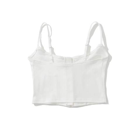 Women Sexy White Corset Camisole Top Lace Trim Adjustable Spaghetti Straps Hook And Eye Slim Fit Ribbed Knit Crop Top