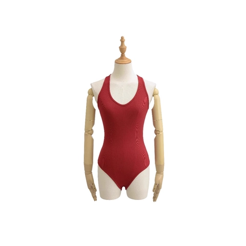 Women Sexy Racerback Ribbed Knit Sleeveless Bodysuit Slim Fit V-Neck Solid Color Basic Bodysuit Tank Top Jumpsuit