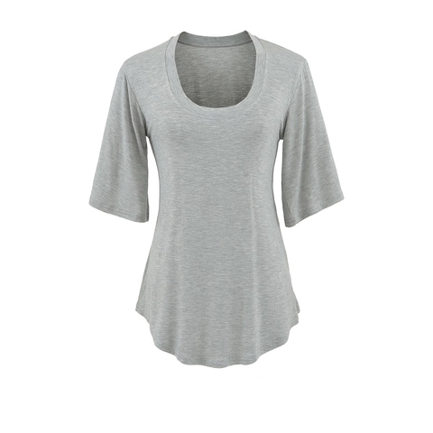 Dames U-Hals Korte Mouw T-Shirt Minimalistisch Effen Kleur Gebogen Zoom Polyester Basis Top Casual Woon-Werkverkeer