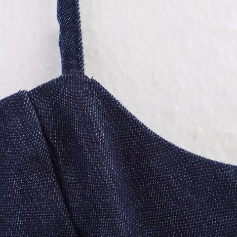 Damen Casual Denim Peplum Top Mit Eckigem Ausschnitt Ärmellos Slim Fit Tiefblau Schleife Gerippt Polyester Tank Top Streetwear