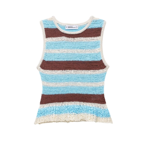 Women Casual Knitted Striped Tank Top Sleeveless Round Neck Crochet Polyester Early Spring Short Vest Top Fashion Clothing