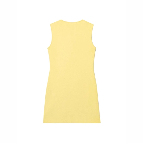 Damen Ärmelloses Strickkleid Slim Fit Rundhalsausschnitt Midi Kleid Mit Schlitz Silberne Herzknöpfe Elegant Casual Party