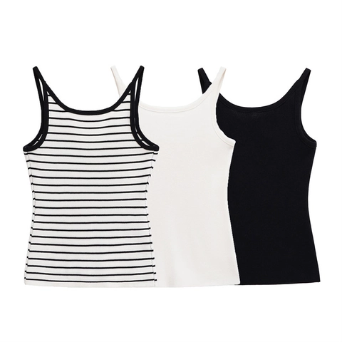 Canotta Donna Casual in Maglia a Costine Con Spalline Sottili Girocollo Misto Cotone Slim Fit Tinta Unita Righe Estate Gilet