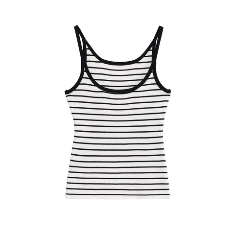 Canotta Donna Casual in Maglia a Costine Con Spalline Sottili Girocollo Misto Cotone Slim Fit Tinta Unita Righe Estate Gilet